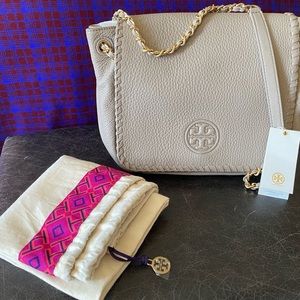 NWT Tory Burxh Marion Flap Shoulder Bag in French Gray